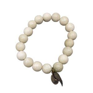 OMI Ball Beaded Stone Bangle Stretch Bracelet Feather Charm